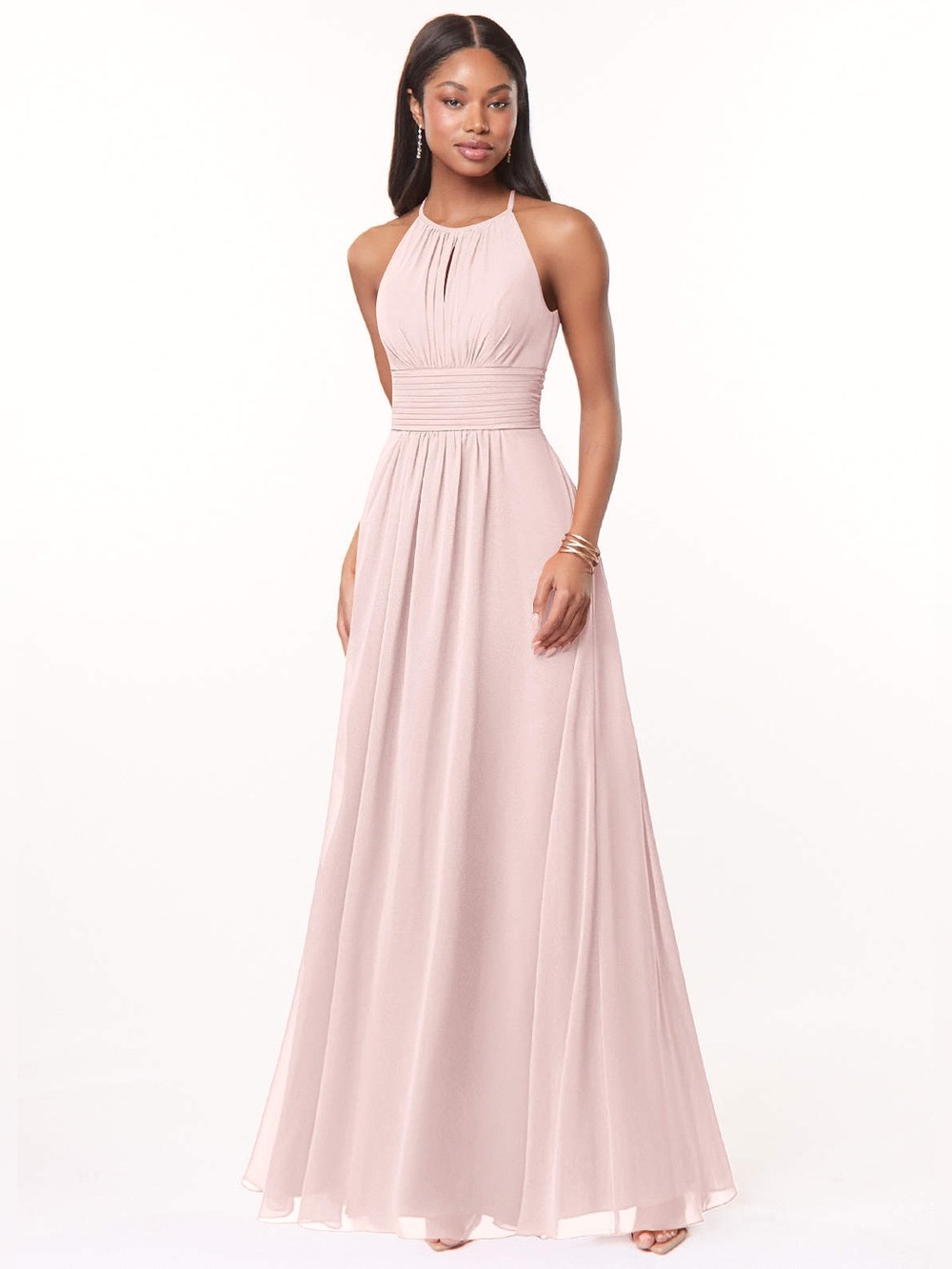 Dresspic Light Pink Halter Prom Dress with Keyhole Bodice